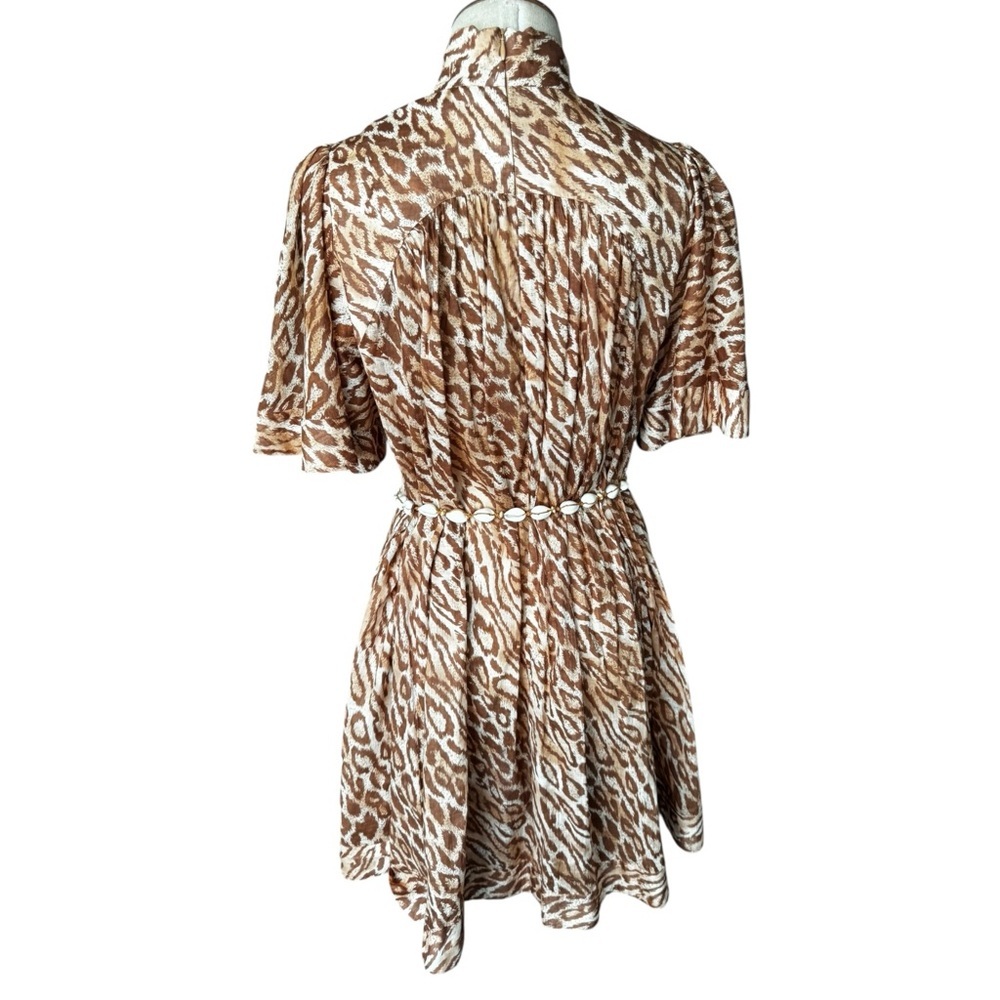 ZIMMERMANN Tropicana Flutter Sleeve Mini Dress in Leopard Size:1 US:6 - Picture 10 of 16